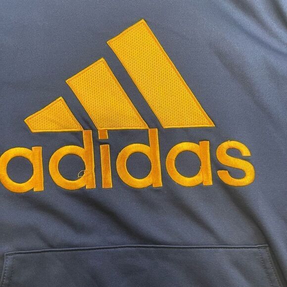 Large Women’s Adidas Hoodie Navy Blue with Gold Stitched Lettering and Logo - Picture 3 of 12